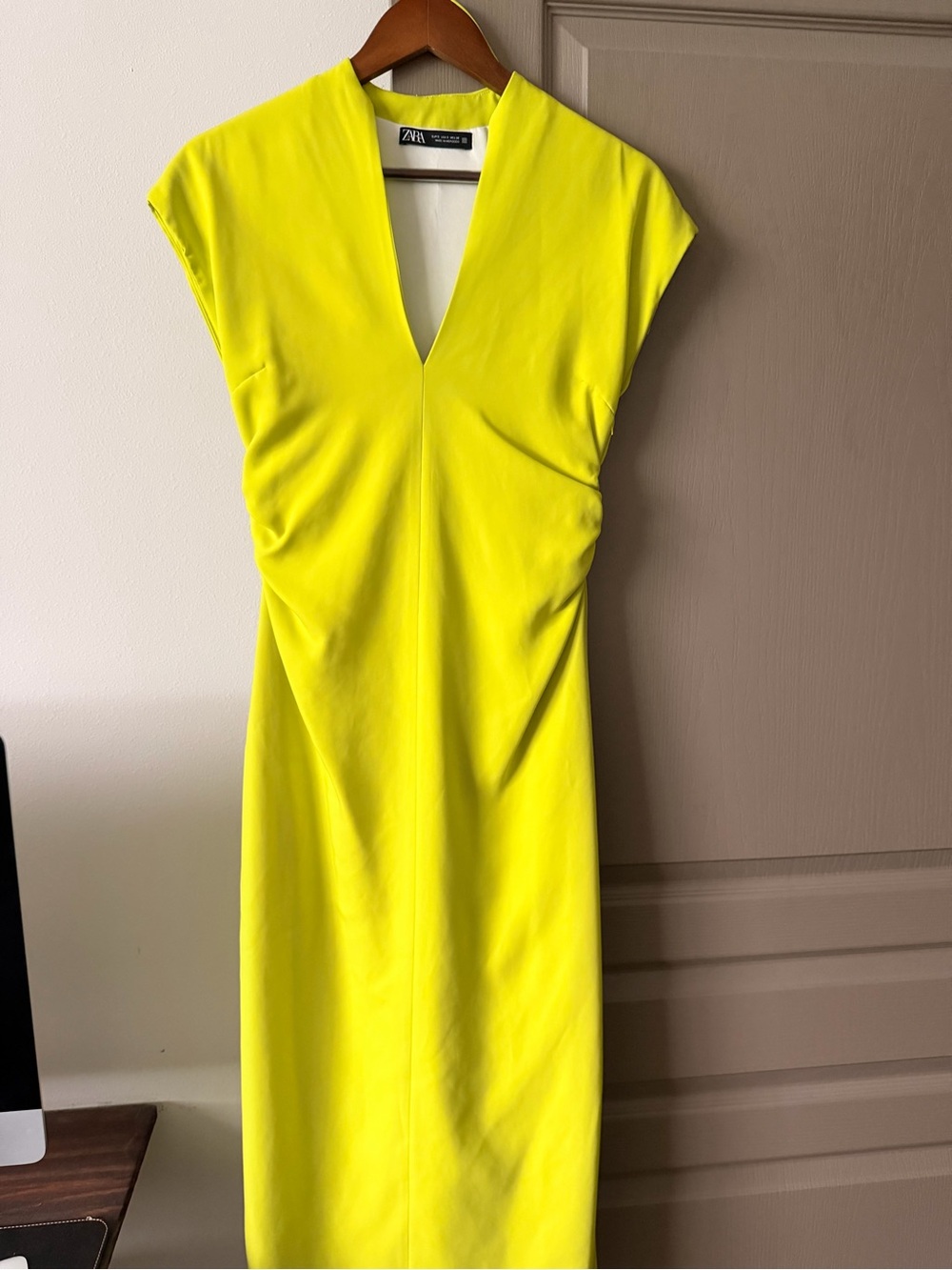 Zara Bright Yellow V-Neck Midi Dress